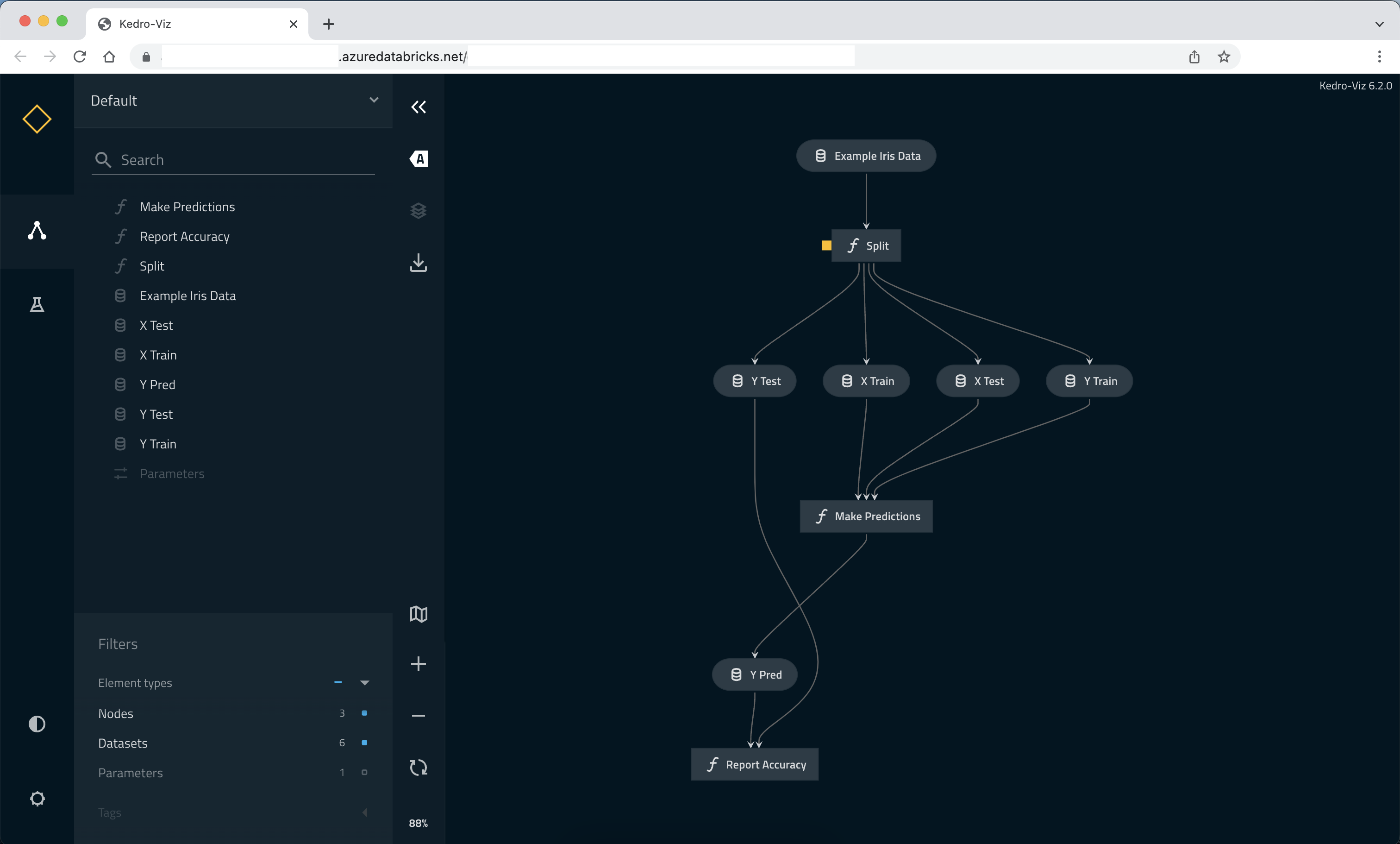 Kedro-Viz UI displayed from a Databricks notebook link